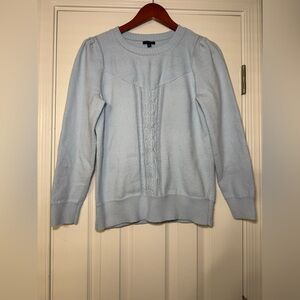 Talbots CABLEKNIT DETAIL POINTELLE SWEATER Size L Baby Blue Cotton # P204121711